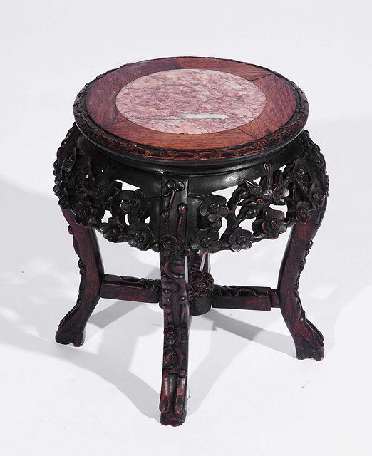 Appraisal: A Chinese rosewood low urn stand th Centurywith inset marble