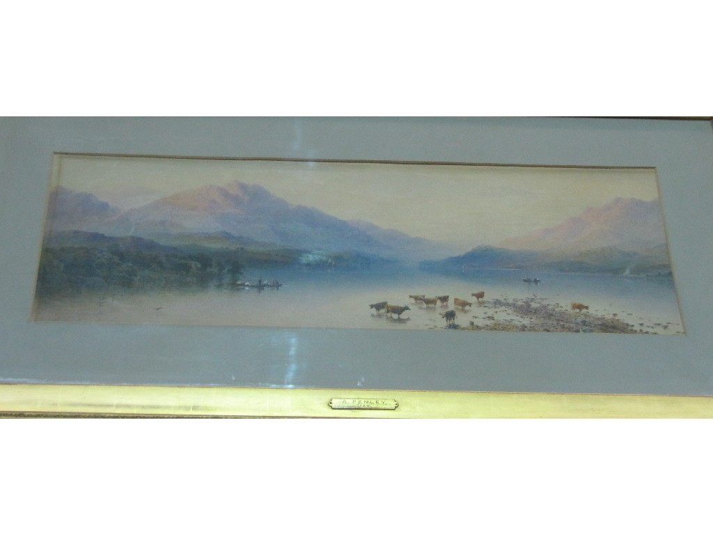 Appraisal: A PENLEY Watercolour Loch scene with cattle signed and dated