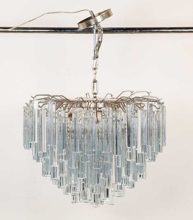 Appraisal: Camer Glass Murano mid-century modern chandelier lights triangular prisms Camer