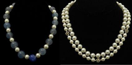 Appraisal: Three Pearl Neckalces one with Blue Agate Beads