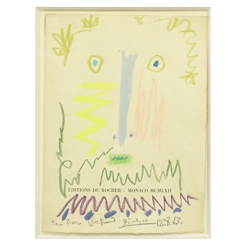 Appraisal: Pablo Picasso Crayon On Paper Pablo Picasso Spanish - Color