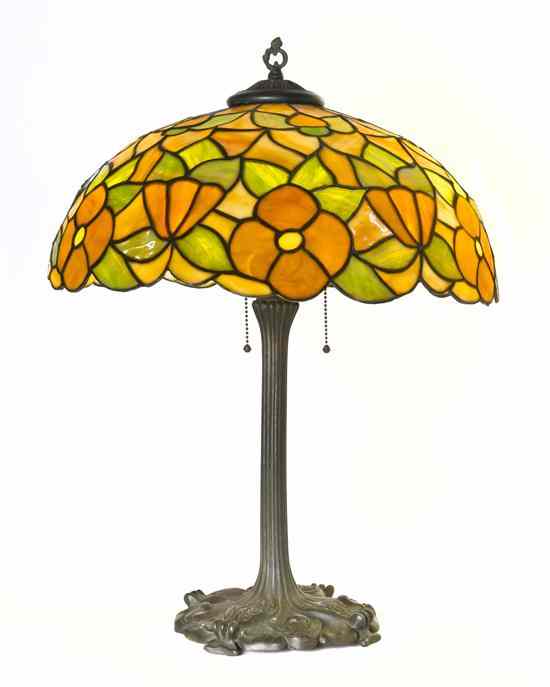 Appraisal: An American Leaded Glass Lamp the domed foliate shade with