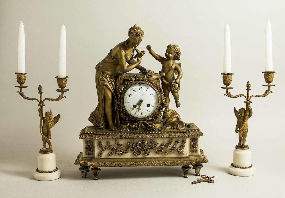 Appraisal: Tiffany Co Mantle Clock and Garnitures Tiffany Co three piece