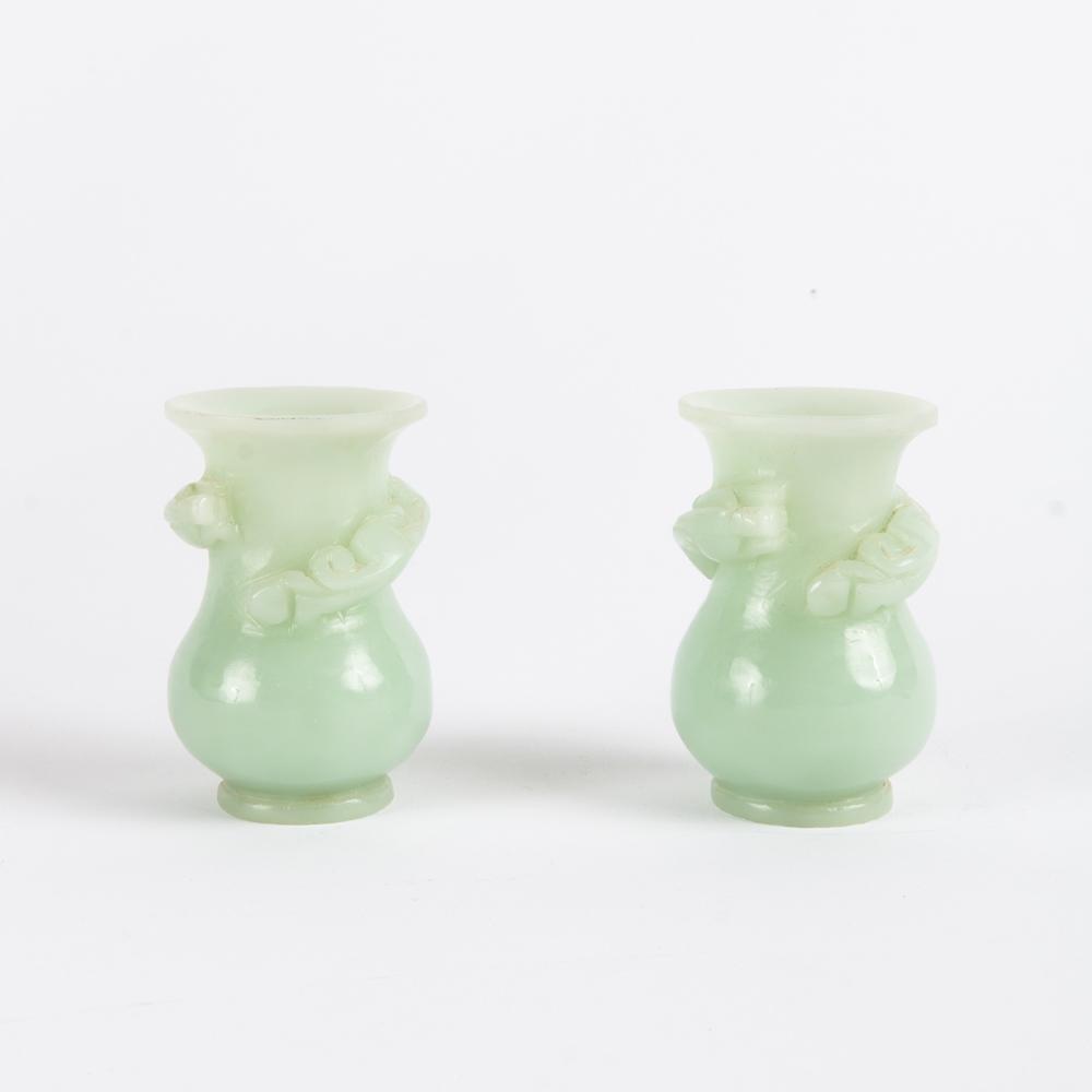 Appraisal: PAIR OF CHINESE DUSHAN JADE MINIATURE VASES A pair of