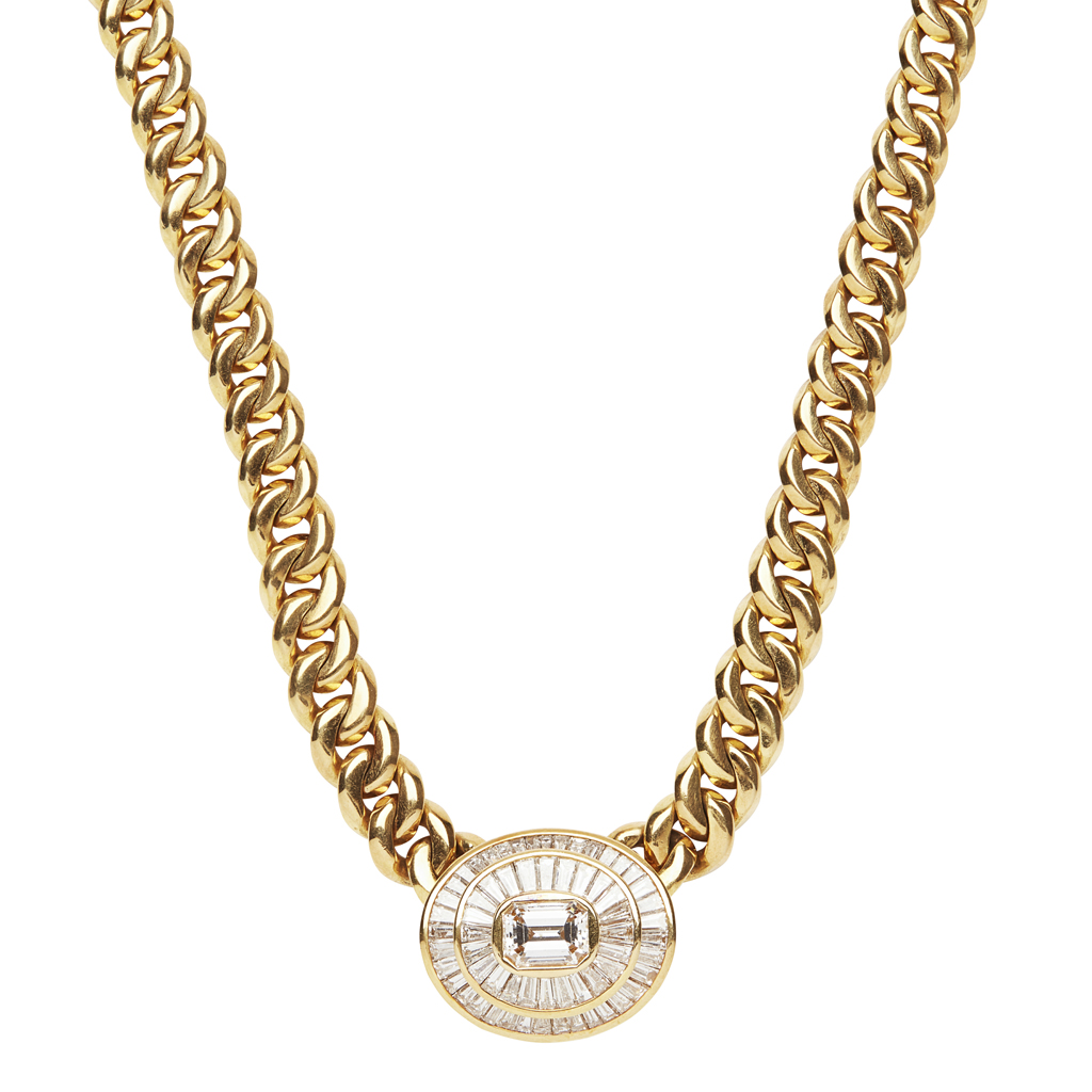 Appraisal: A diamond set necklace collet set with a trap cut