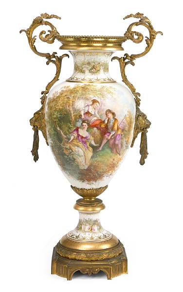 Appraisal: A Louis XVI style gilt bronze mounted porcelain urn late