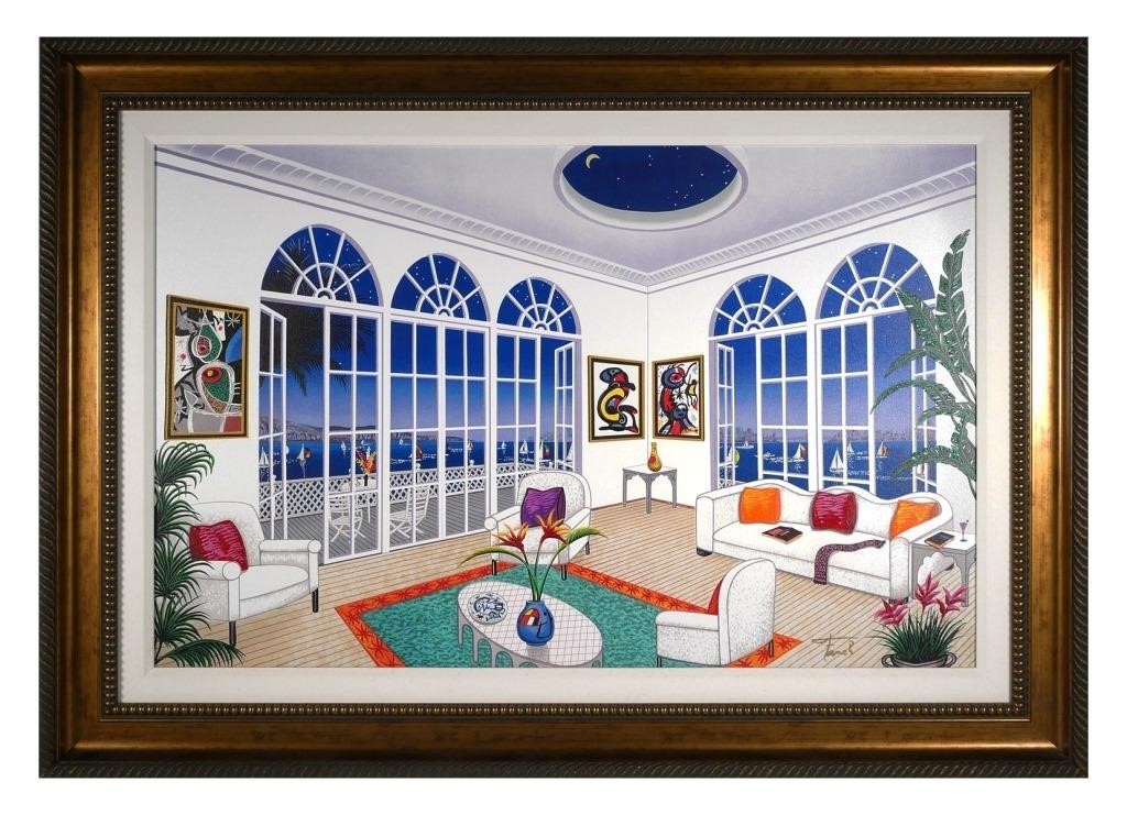 Appraisal: Embellished giclee on canvas Sitting room with Miro Signed and