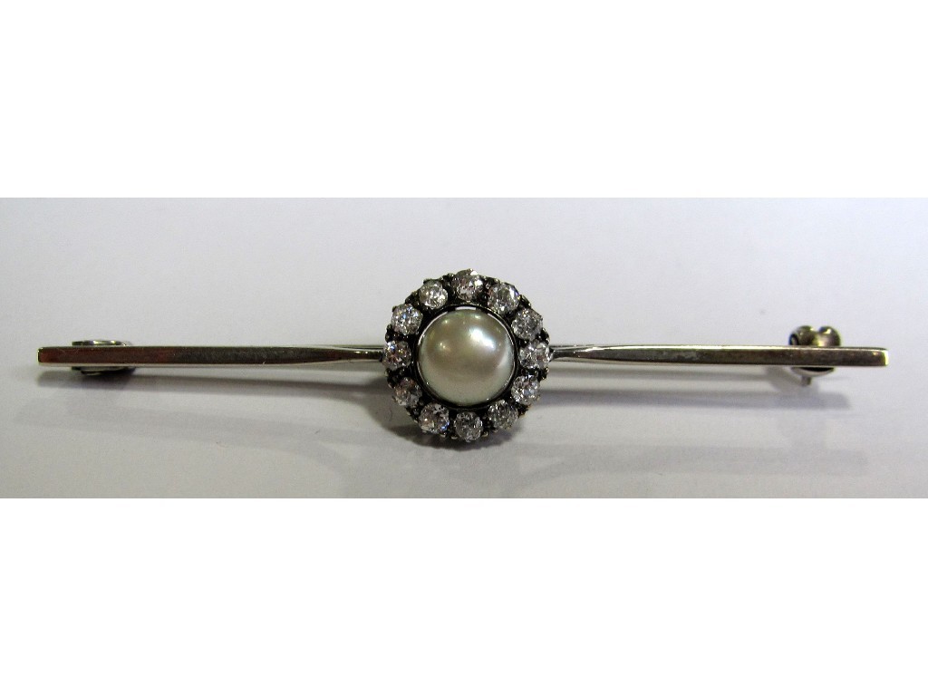 Appraisal: A s white metal pearl and diamond set bar brooch