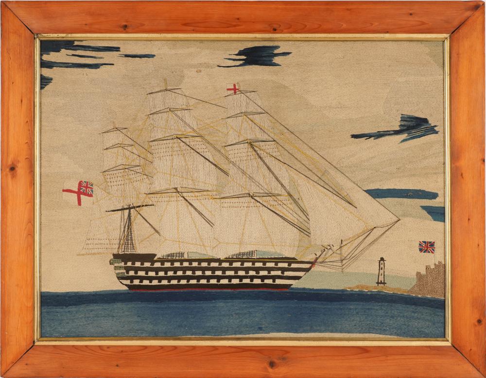 Appraisal: ENGLISH WOOLWORK PICTURE OR WOOLIE th century depicting a ship