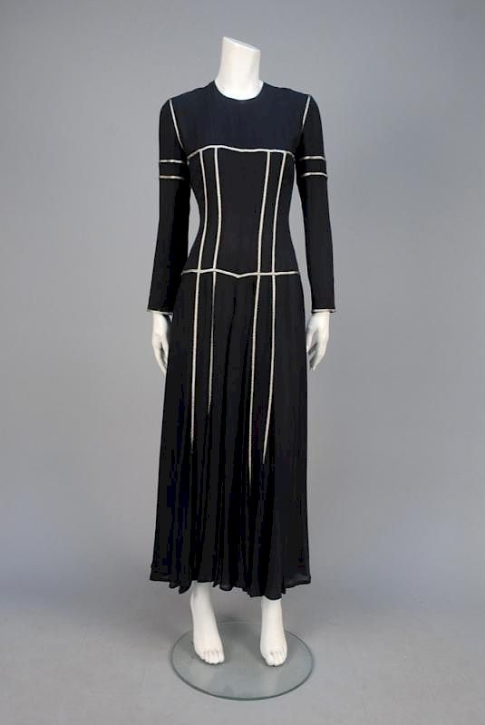 Appraisal: ARMANI CHIFFON EVENING DRESS with SILK BANDS Long sleeve black