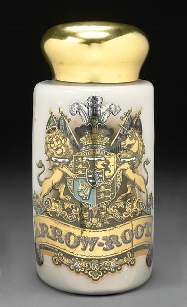 Appraisal: An imposing English glass and eglomise decorated apothecary jar th