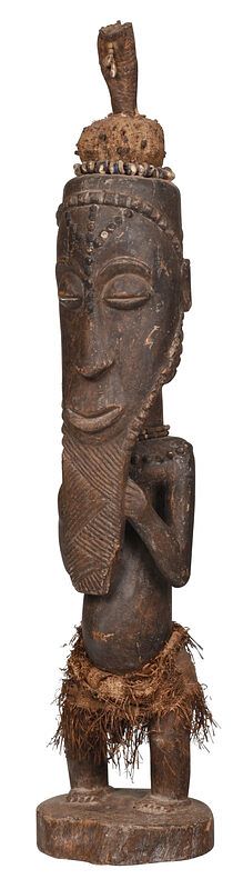 Appraisal: African Carved Wood Tribal Figure standing male figure with hands