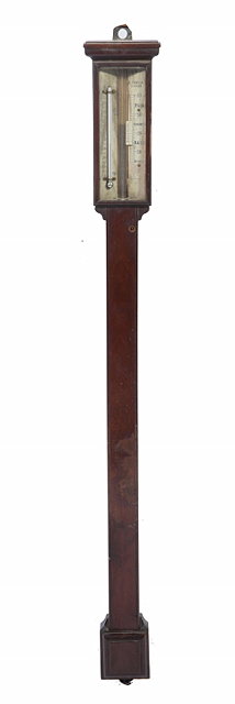 Appraisal: A TH CENTURY MAHOGANY STICK BAROMETER the angled ivory vernier