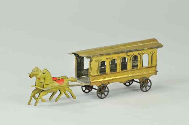 Appraisal: FALLOWS HORSE DRAWN TROLLEY Philadelphia c early American tin trolley