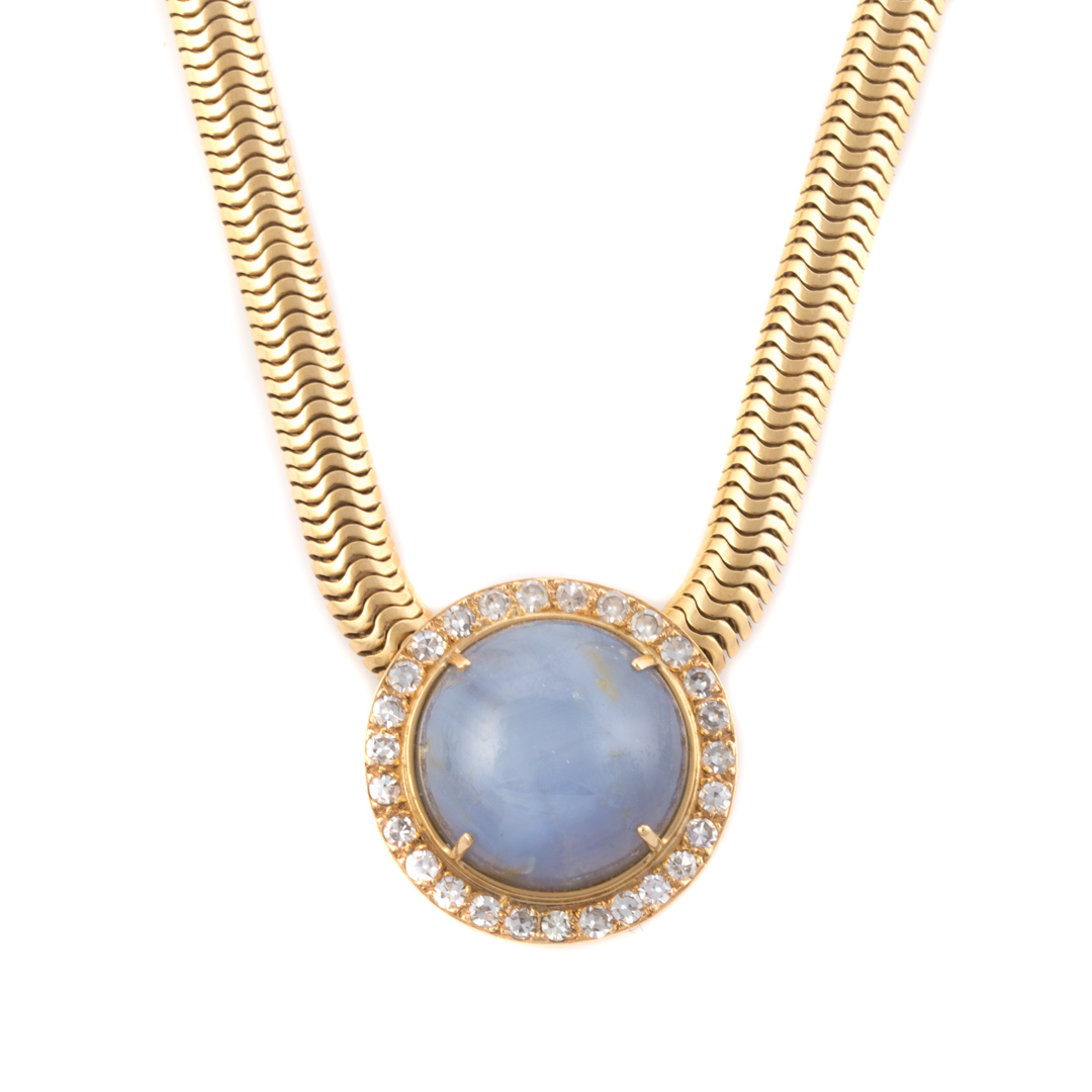 Appraisal: A K Star Sapphire and Diamond Necklace K yellow gold