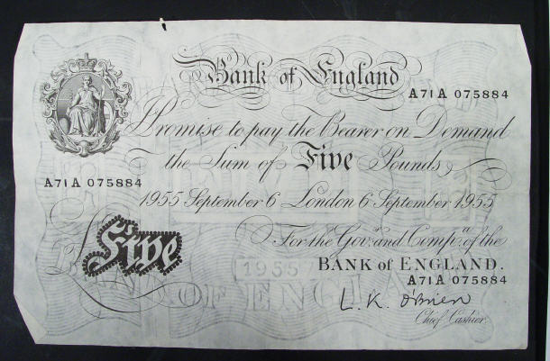 Appraisal: White Bank of England note O'Brien No A A