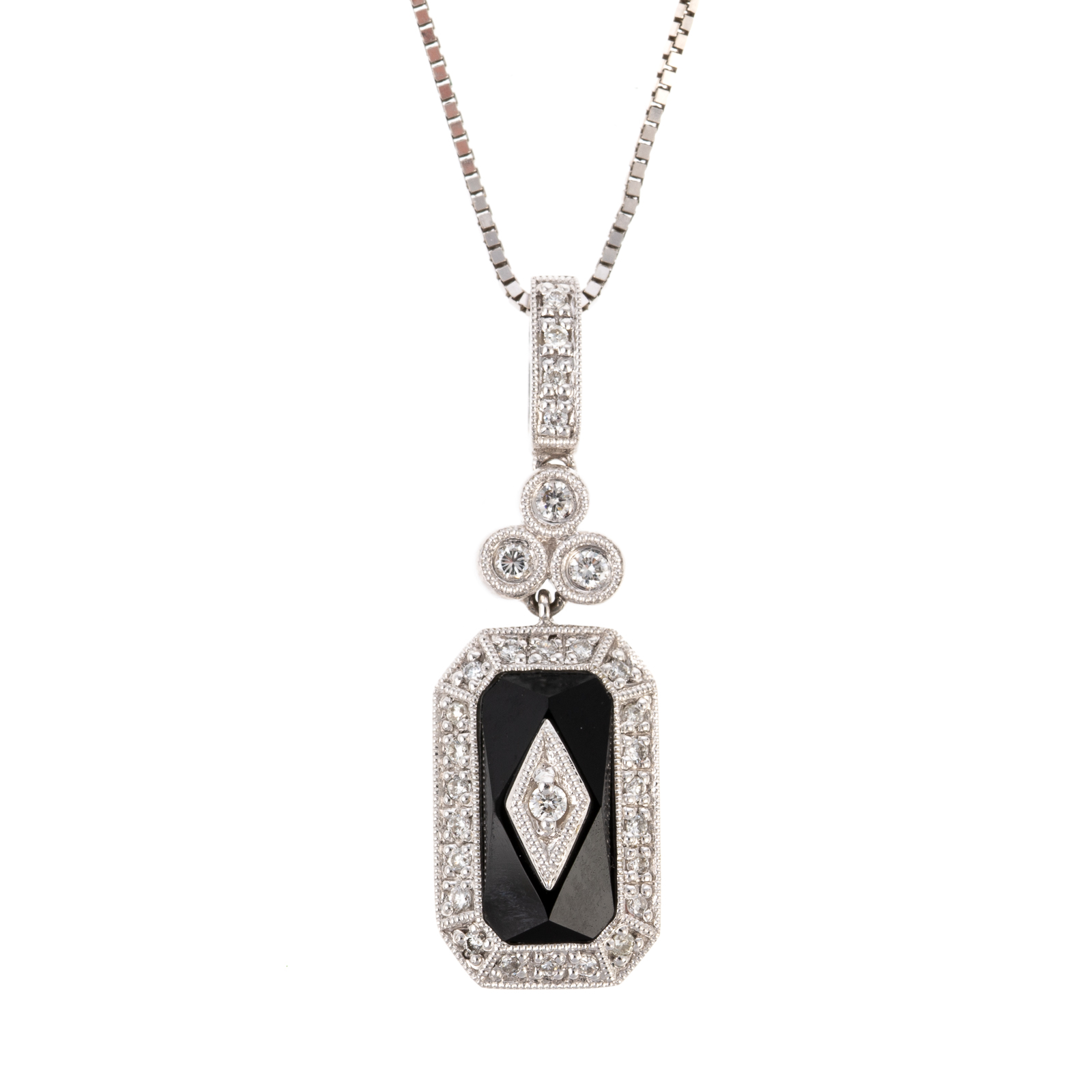 Appraisal: A DIAMOND BLACK ONYX PENDANT CHAIN IN K K white