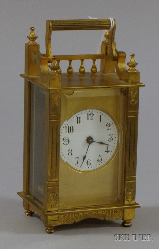 Appraisal: Brass Carriage Clock with gilt-brass and beveled glass case enameled