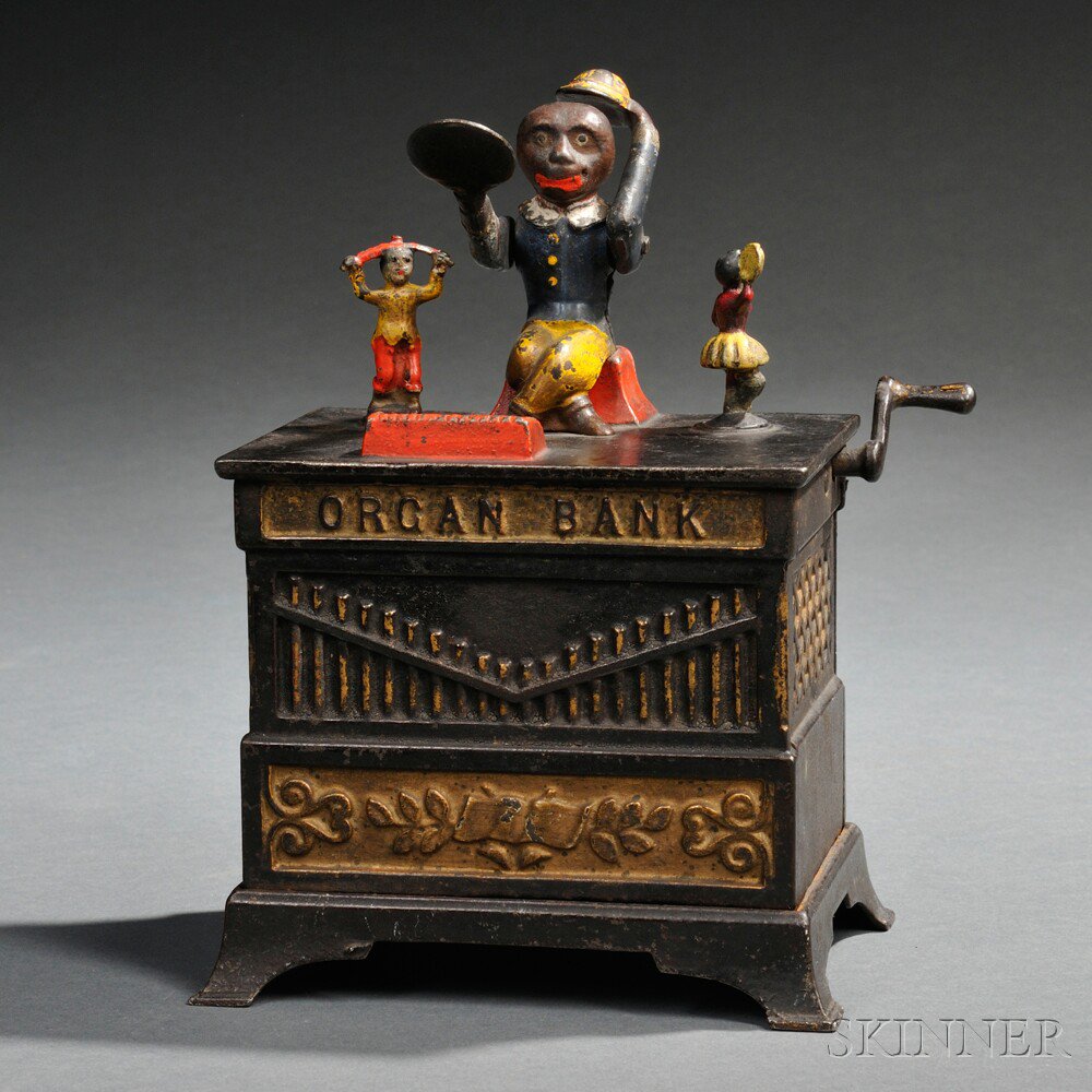 Appraisal: Painted Cast Iron Mechanical Boy and Girl Organ Bank Bank