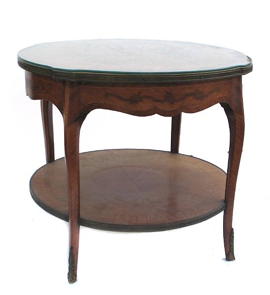 Appraisal: A Louis XV style inlaid walnut two tier occasional table