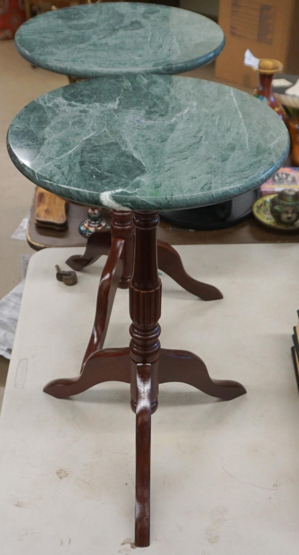 Appraisal: Pair of Green Marble Topped Cherry Candlestands x in x