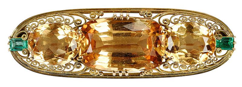 Appraisal: Antique Tiffany Co kt Brooch one rectangle cushion cut topaz