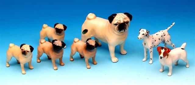 Appraisal: A large Beswick Pug together with four smaller Beswick smaller