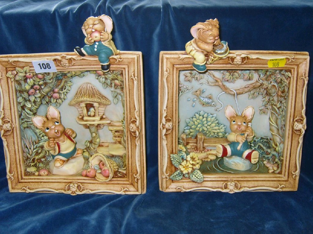 Appraisal: A pair of Pendelfin rabbit groups within frames The Orchard