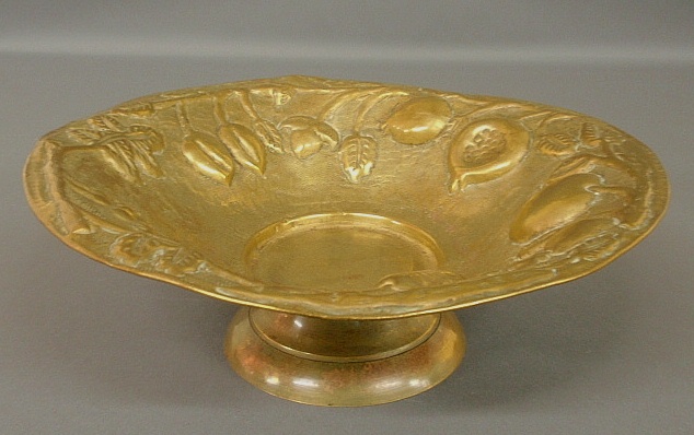 Appraisal: - Early brass bowl c with hammered fruit design and