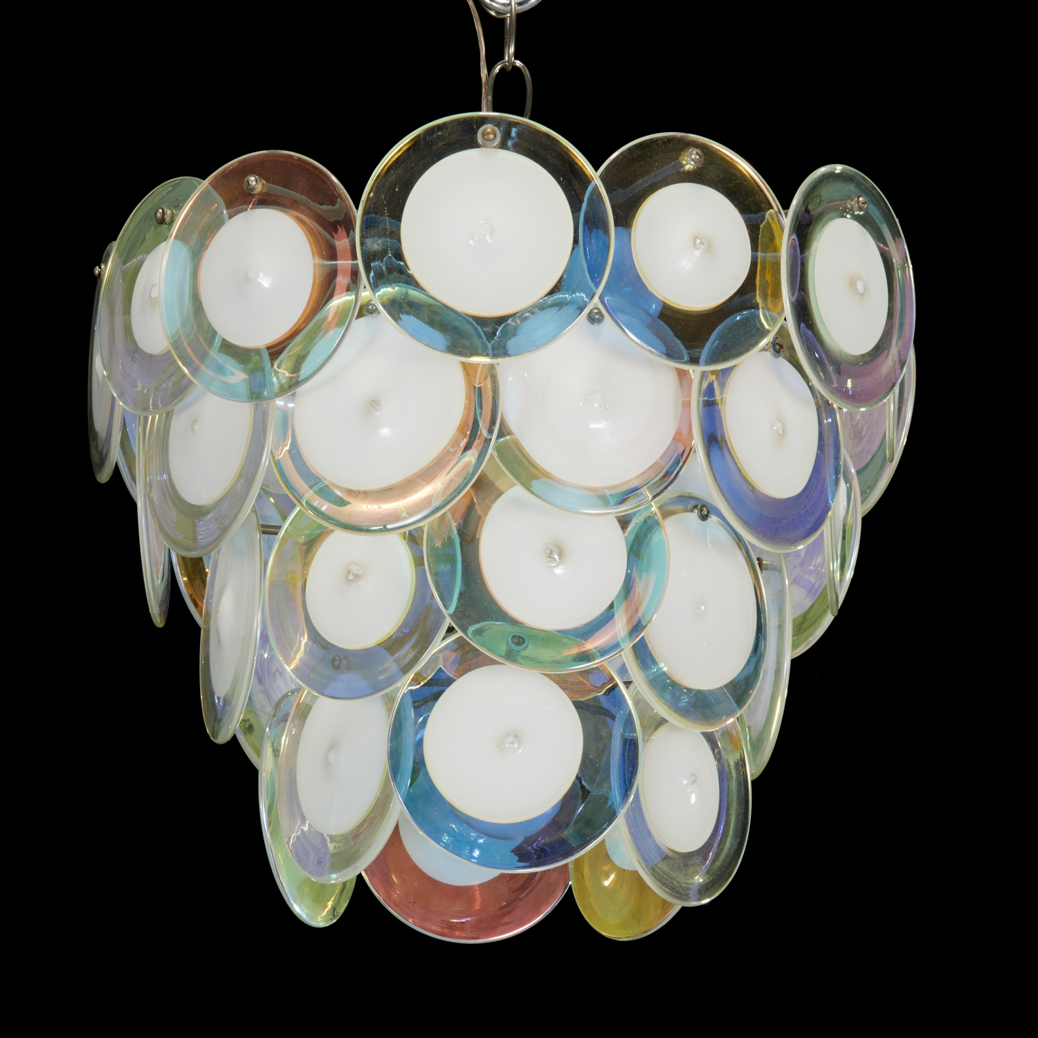 Appraisal: VISTOSI MURANO GLASS AND CHROME CHANDELIER c s Italy clear