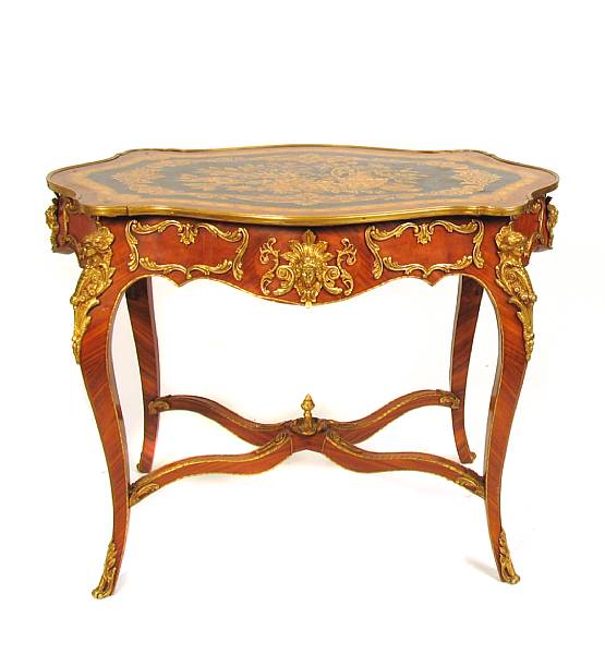 Appraisal: A Louis XV style bronze mount salon center table height