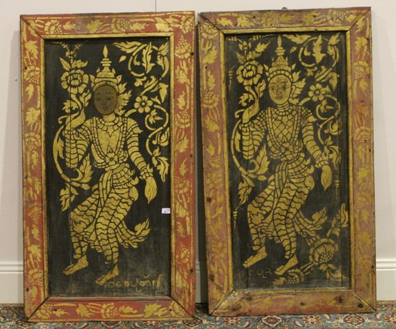 Appraisal: A pair of late th century Thai painted panels cm