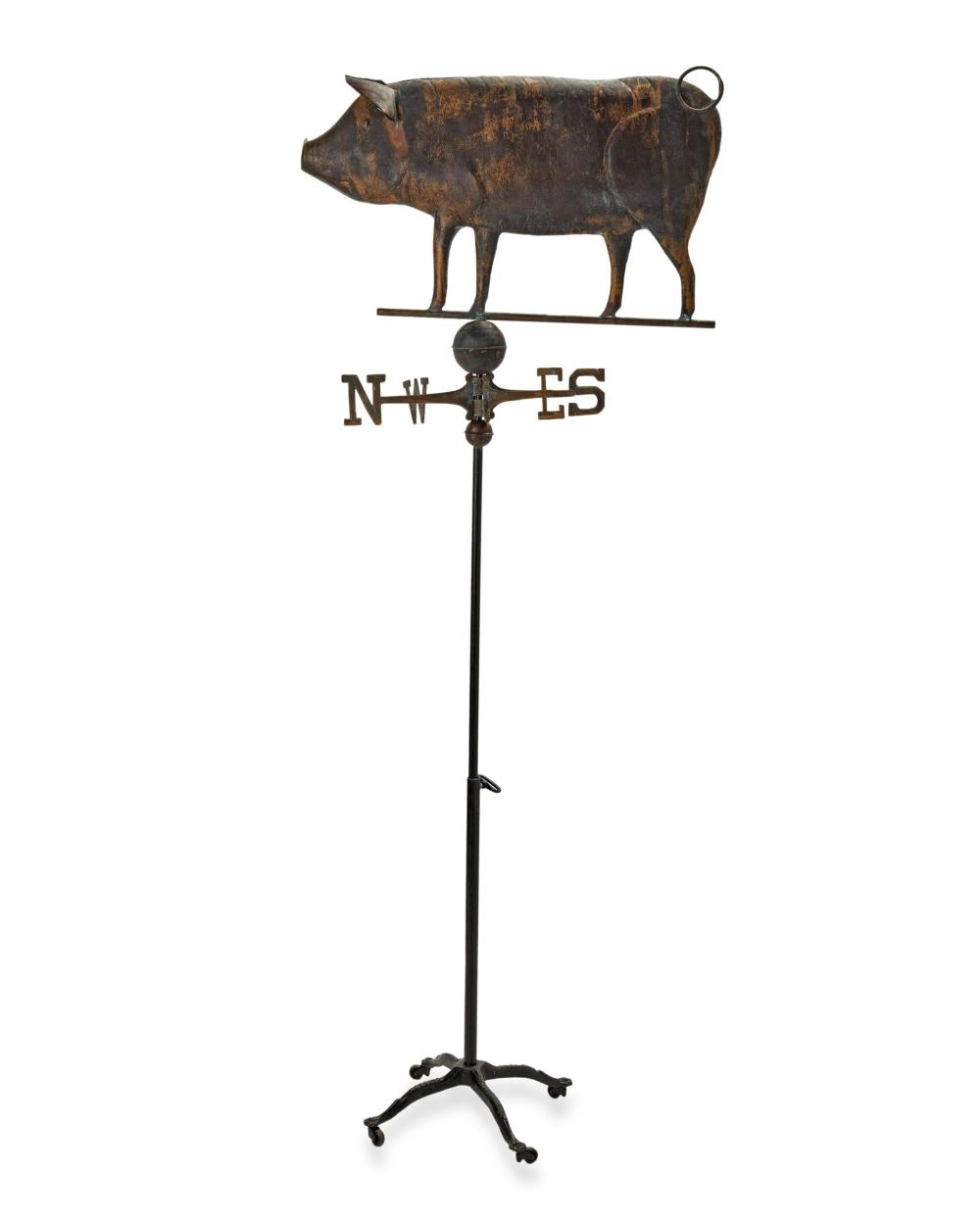 Appraisal: An American molded copper pig weathervane th Century With impressed