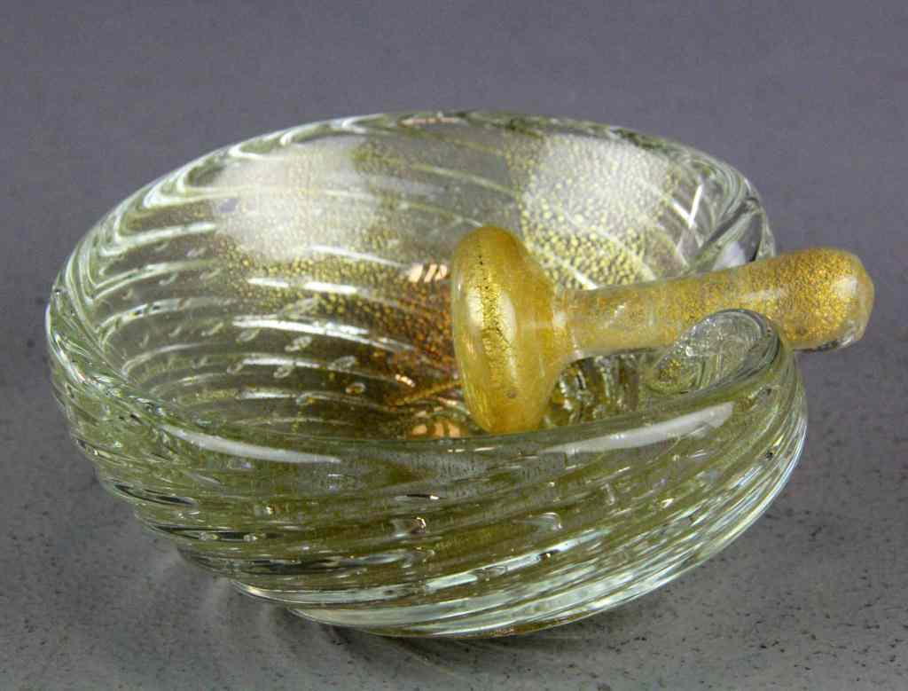 Appraisal: Murano Glass Mortar and PestleWith heart-shaped mortar both decorated with