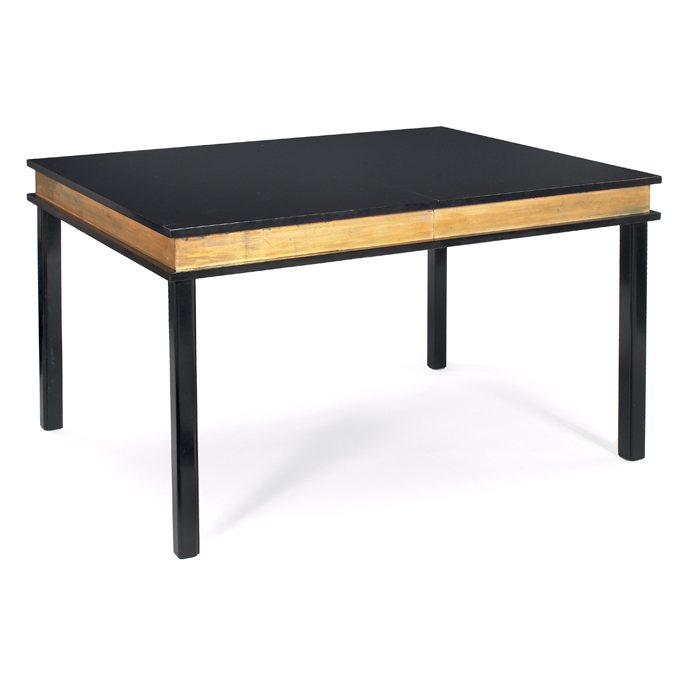 Appraisal: James Mont dining table black lacquered form with gold finish