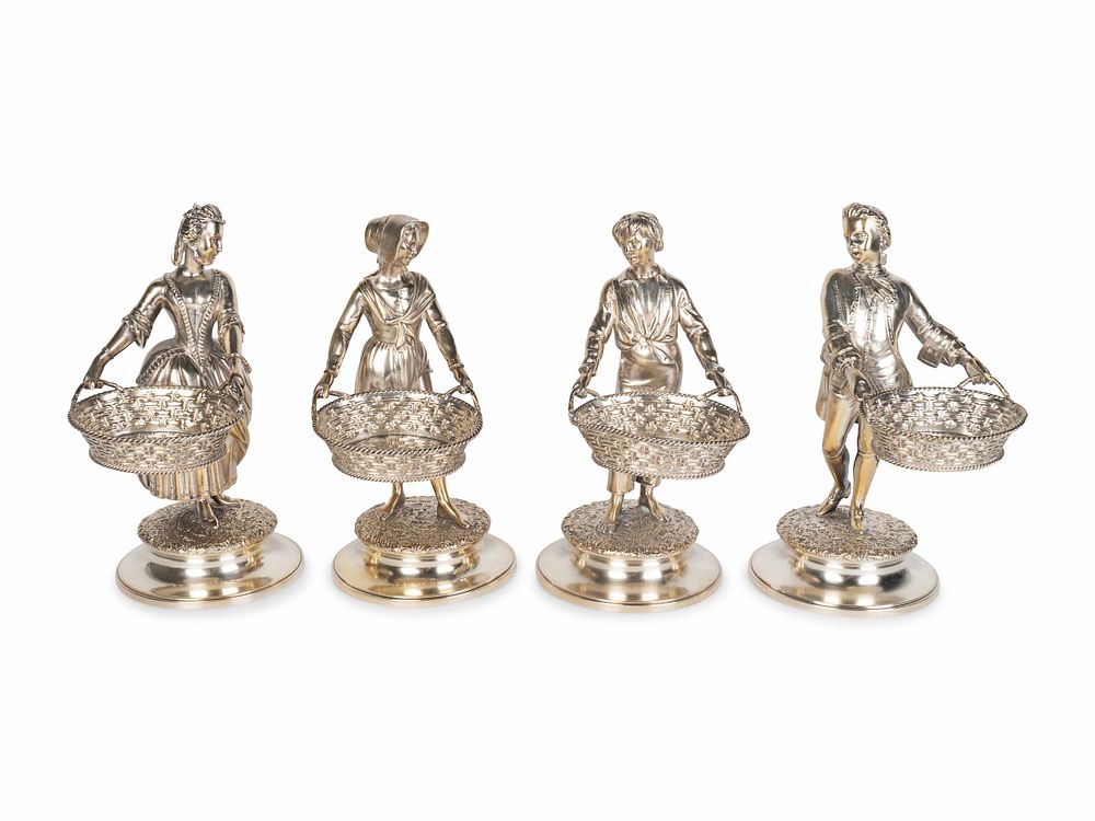 Appraisal: Set of Four Victorian Silver Figural Salts Height inches Set