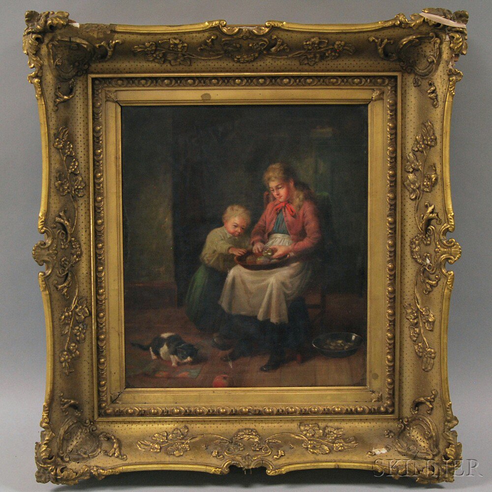 Appraisal: American School th Century Mother and Child Paring Apples Unsigned