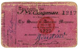 Appraisal: Houdini Harry Signed 'Society of American Magicians' Membership Card Houdini