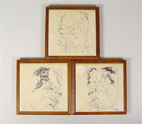 Appraisal: Group of Three Picasso Tiles Circa With Picasso thumbprint on