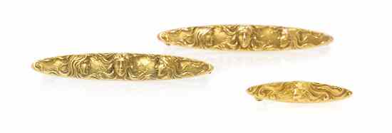 Appraisal: A Set of Art Nouveau Karat Yellow Gold Pins depicting