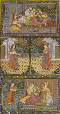 Appraisal: Four Indian miniature paintings of figures in the harem th