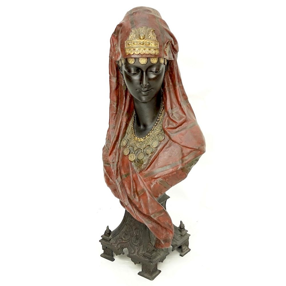 Appraisal: Antique French Polychrome Spelter Orientalist Bust Antique French Polychrome Spelter