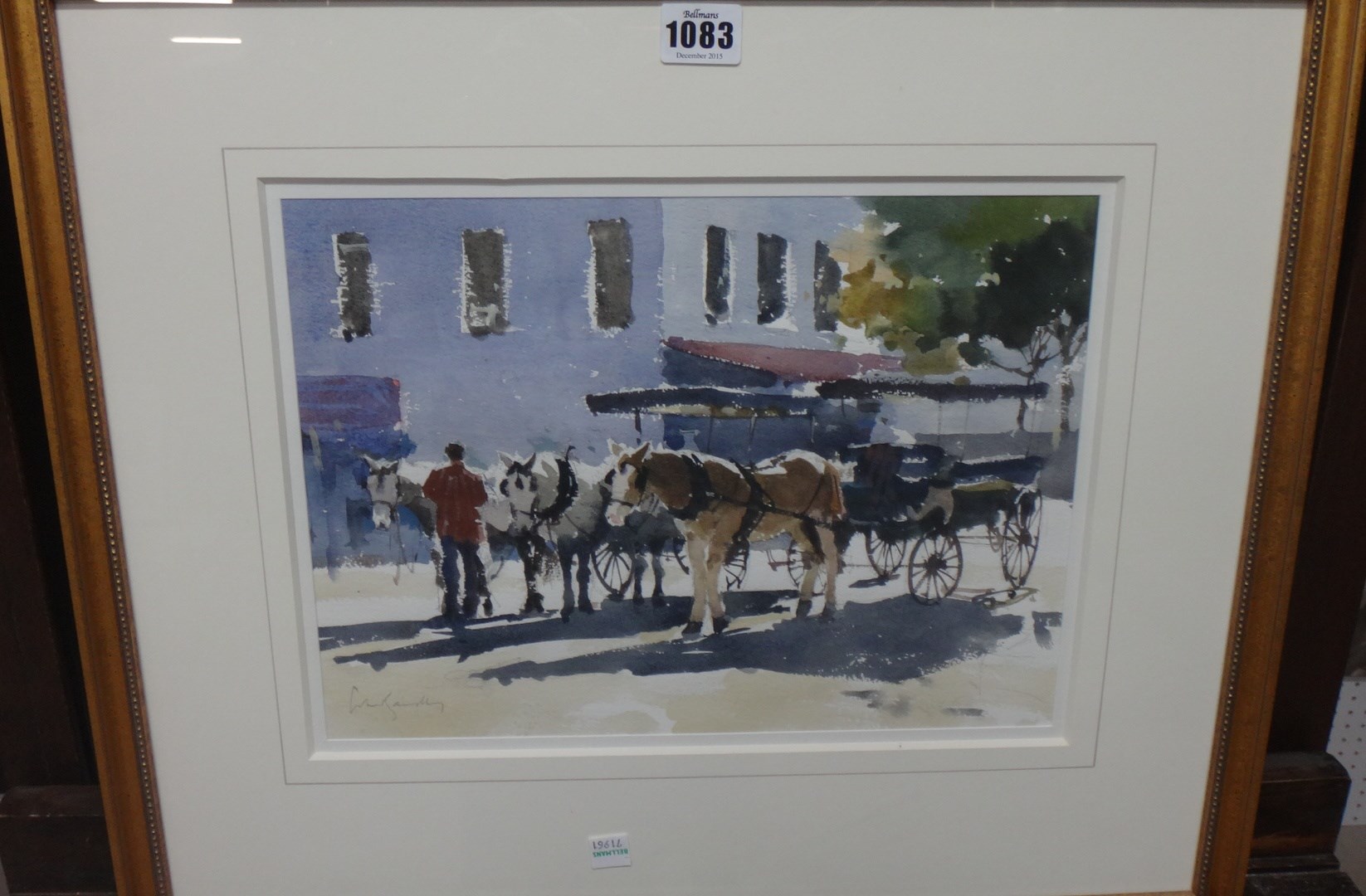 Appraisal: John Yardley b Horses and trap in a town square