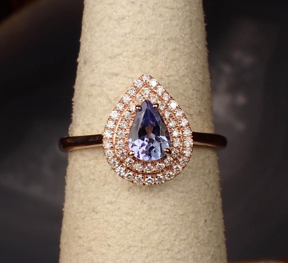 Appraisal: TANZANITE DIAMOND AND FOURTEEN KARAT GOLD RING The rose gold