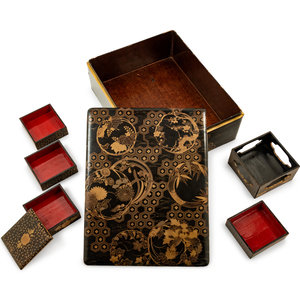 Appraisal: Two Japanese Gilt Decorated Black Lacquer Document Boxes Ryoshibako TH