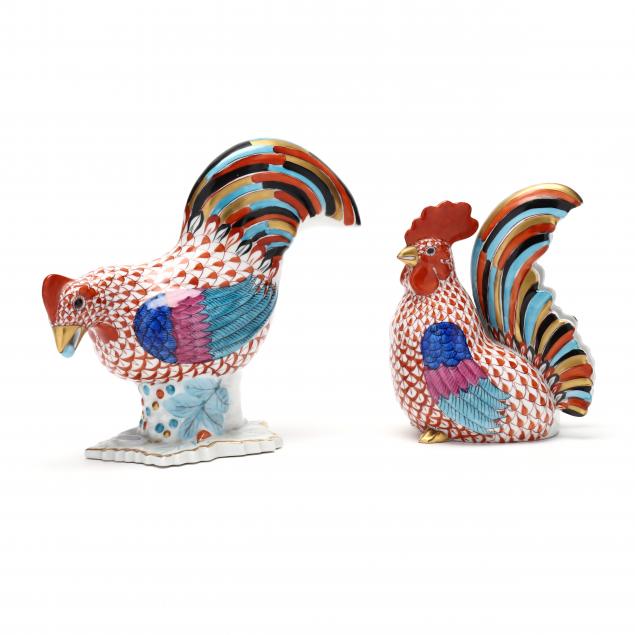 Appraisal: TWO LARGE HEREND PORCELAIN ROOSTERS The first a figurine of