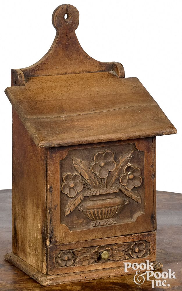 Appraisal: English carved pine hanging box th c the fron English