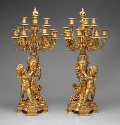 Appraisal: Pair fine Louis XVI style bronze dore candelabra each with