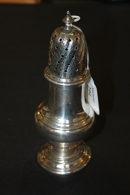 Appraisal: A GEORGIAN STYLE SILVER CASTER of baluster form on pedestal