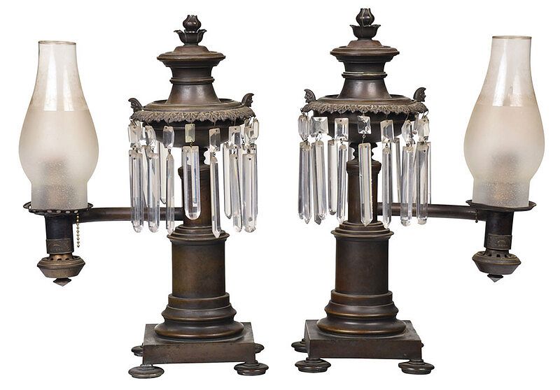 Appraisal: Pair Clark Coit Cargill Argand Lamps New York circa patinated